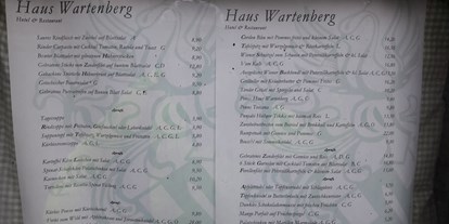 Stadthotels - 24-Stunden Rezeption - Salzburg-Stadt Maxglan - Speisekarte des zugehörigen Restaurants - Hotel Haus Wartenberg