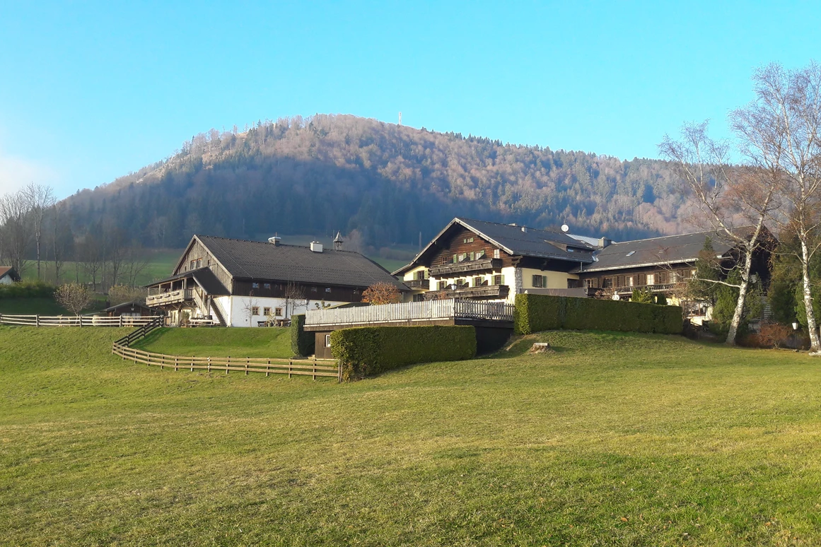Hotel: Das Hotel - idyllisch gelegen hoch über der Stadt. Dahinter der Gipfel des Gaisberg. - Hotel Zistelalm